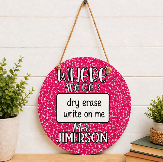 Personalized Where Are We Classroom Locator Sign Dry Erase Teacher Door Sign Composition Notebook Classroom Decor