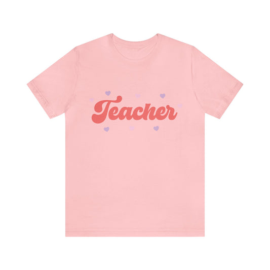 Retro Valentines day Teacher hearts Unisex Jersey Short Sleeve Tee