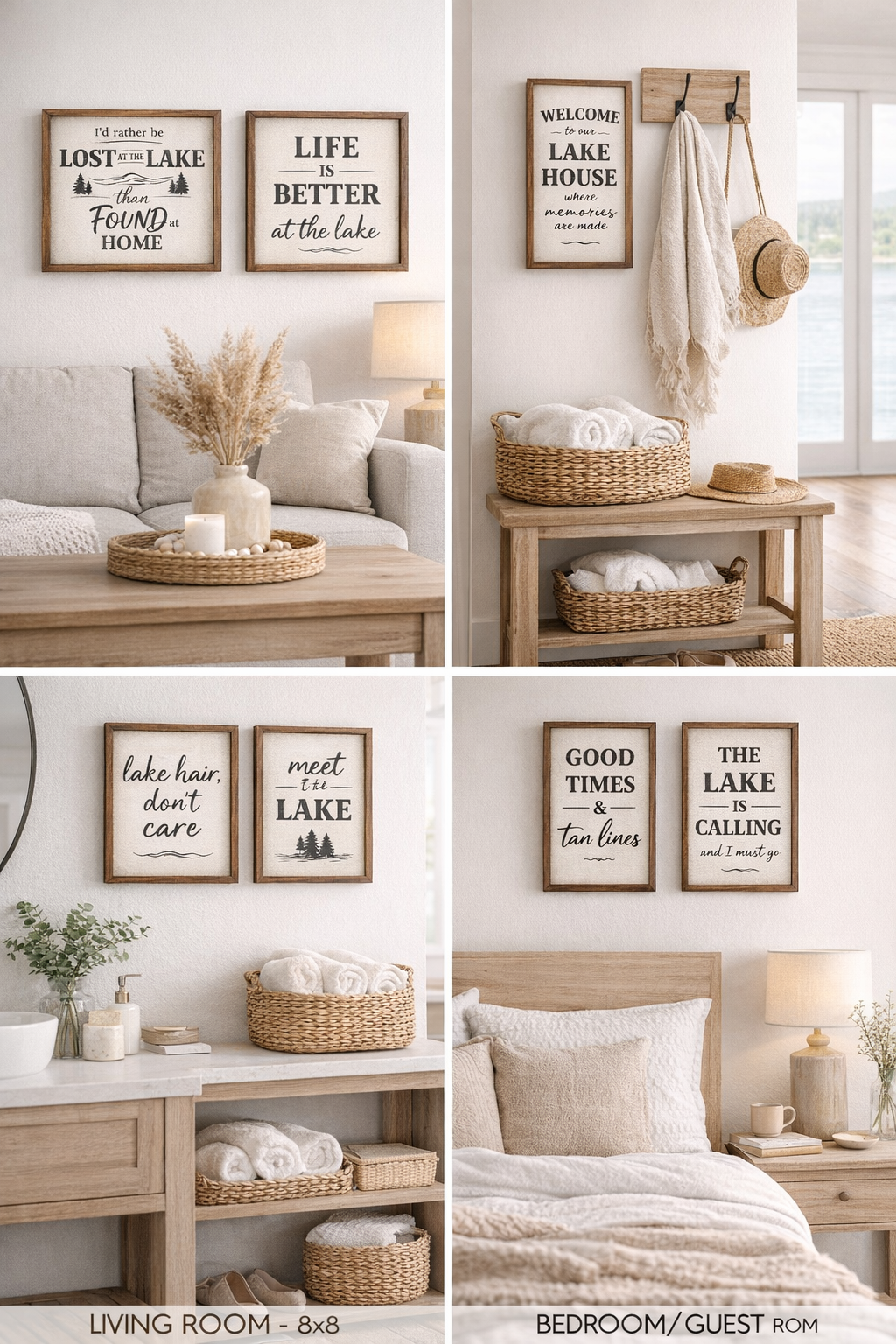 Lake House Decor Bundle – 6 Rustic Framed Wood Signs