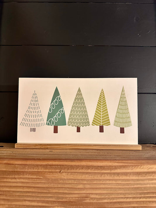 Boho Greens christmas tree farm wood sign shelf sitter