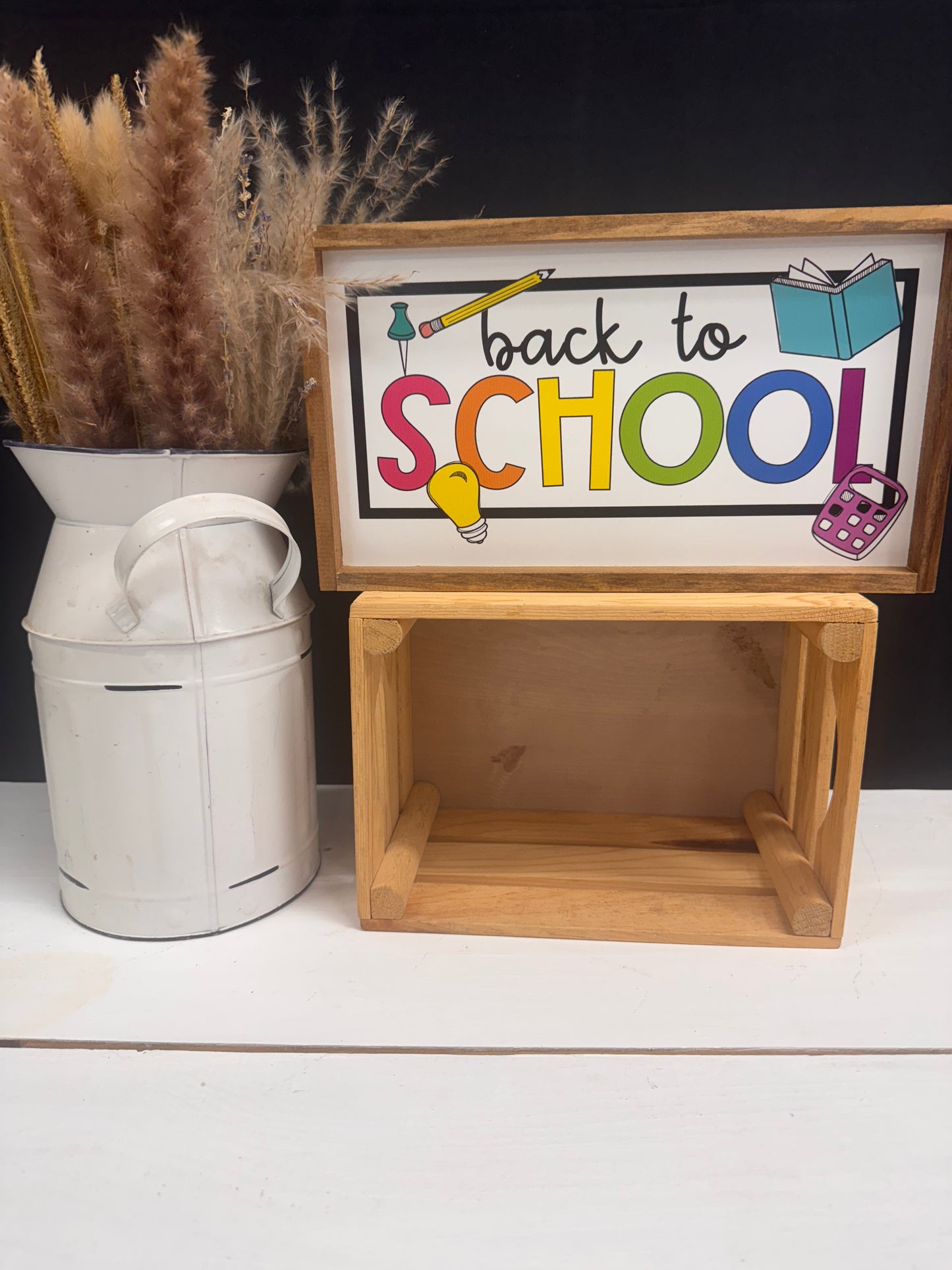 Back To School Bright and Colorful framed wood sign