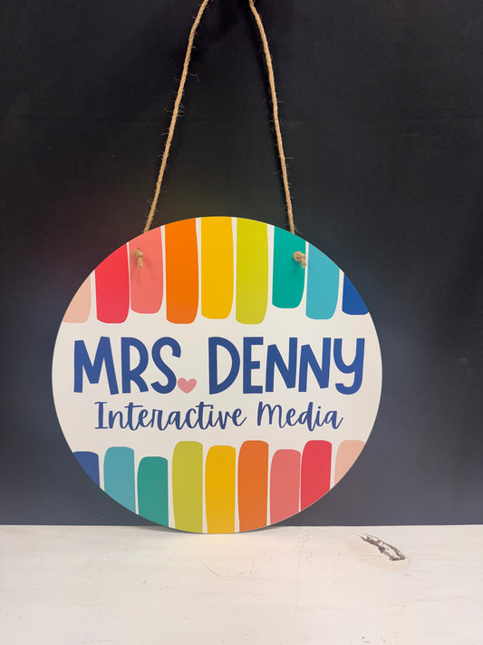 Bright Colorful Circle Teacher Name Sign; Round sign