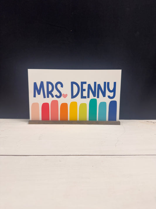 Personalized Teacher Desk Name Plate Shelf Sitter Removable Sign | Bright And Colorful