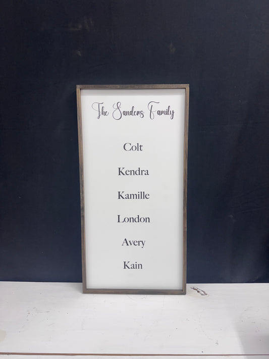 Personalized Last name and Listed family names wood framed sign