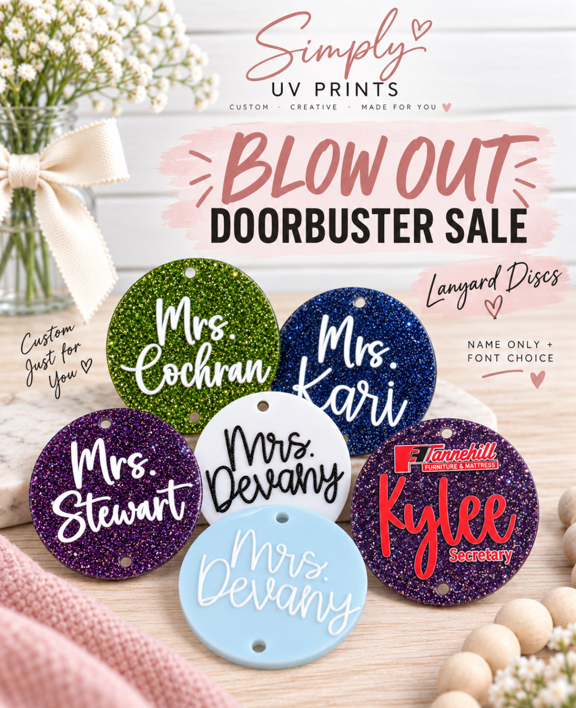 DOORBUSTER Personalized Acrylic Lanyard Disc | Custom Name Lanyard Add-On | 2 Inch Doorbuster