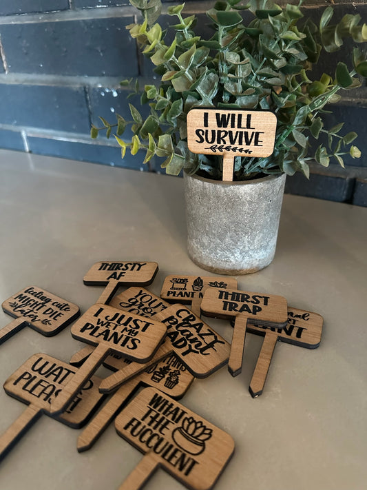 Funny Plant wood signs Garden Stakes - humor Garden or Indoor Plant wood Signs, Vegetables Labels, Planter Markers