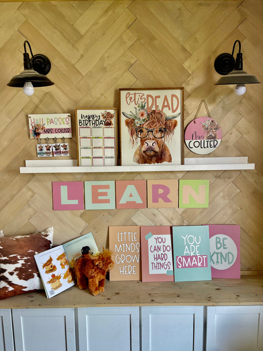 Watercolor Floral Highland Cow Classroom Bundle