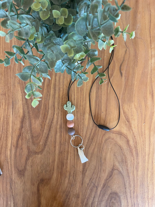 Cactus neutral silicone beads Teacher Nurse Keychain Lanyard Farmhouse Bead Tassel acrylic
