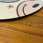 Retro Groovy Smiley Face Colorful Circle Teacher Name Sign; Round wood sign