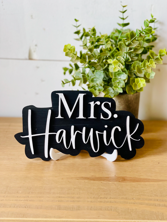 Black and white Personalized 3D Teacher Name Cut Out Sign