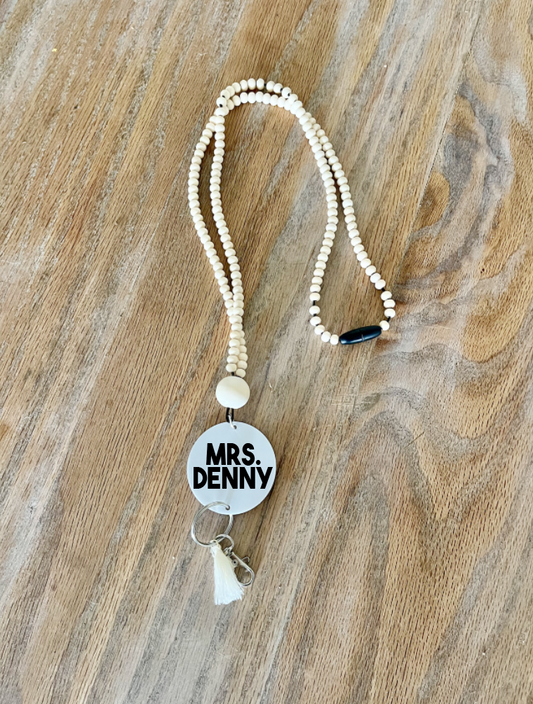 wooden neutral beads Teacher Nurse Keychain Lanyard Farmhouse Bead Tassel acrylic
