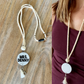 wooden neutral beads Teacher Nurse Keychain Lanyard Farmhouse Bead Tassel acrylic