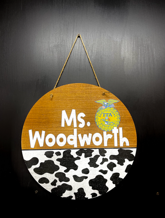 Agriculture Teacher Cow Print wood custom name sign