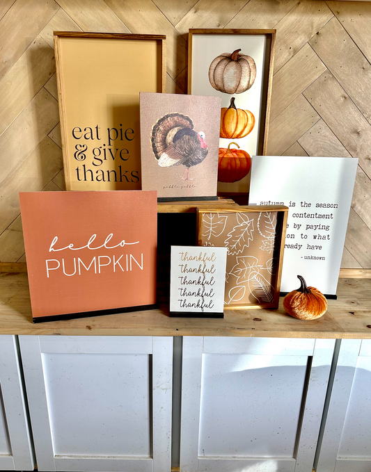 Muted Fall 2023 Bundle Collection Turkey pumpkin gobble burnt orange mustard yellow leaves wood sign
