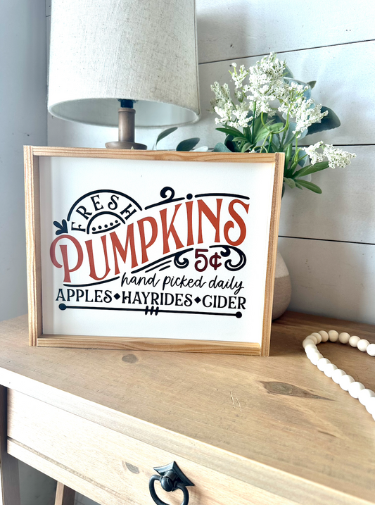 Fresh pumpkins hand picked fall 2023 new wood sign