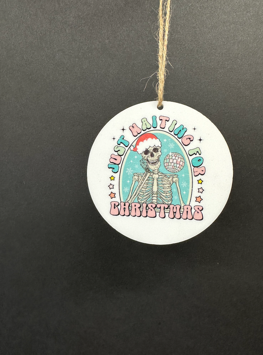just waiting for christmas skeleton Ornament; Holiday; Christmas; Gift