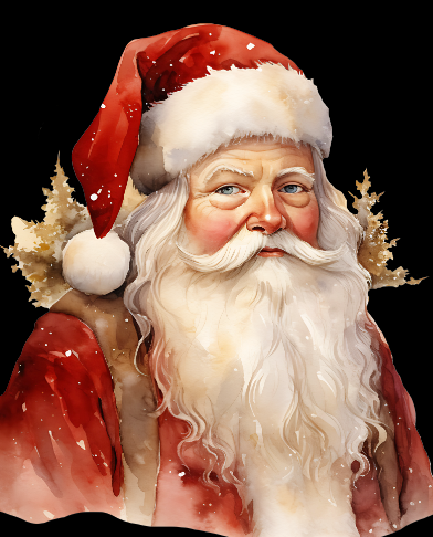 Watercolor Santa Portrait black background wood sign