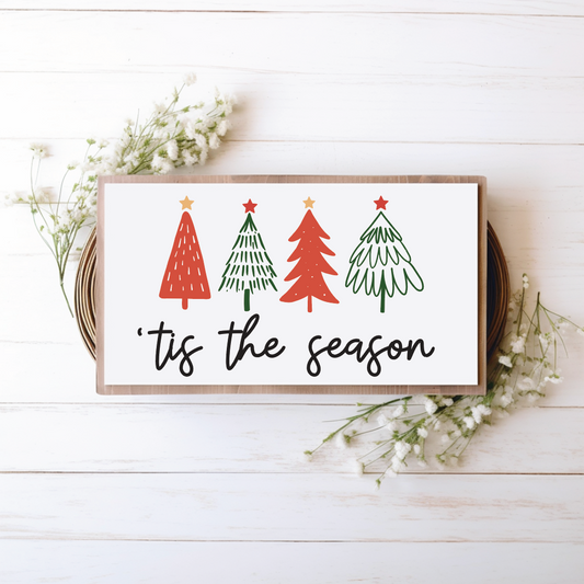 tis the season christmas tree doodle decor christmas wood sign