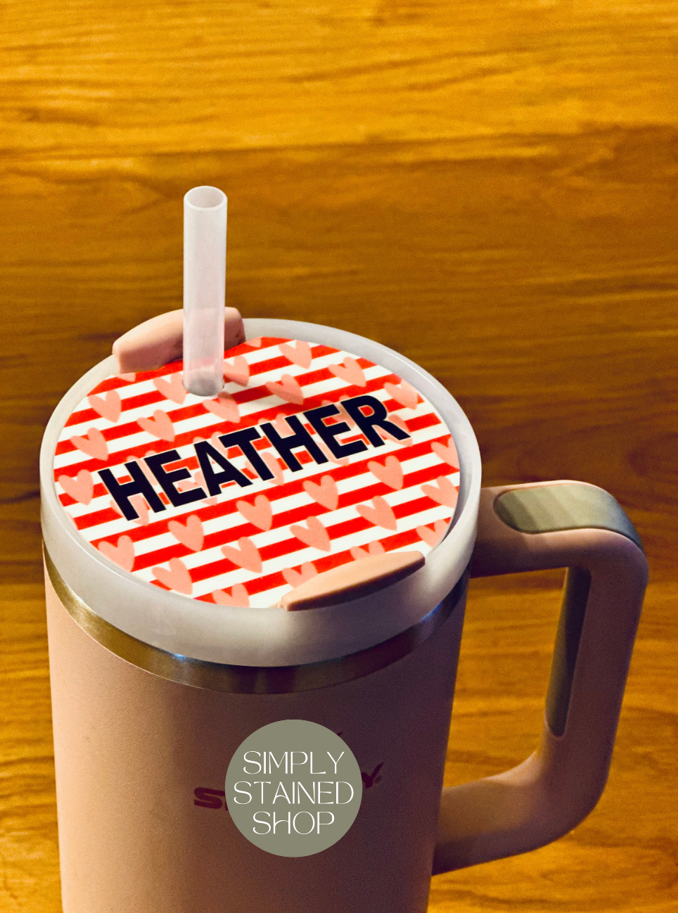 personalized Valentine's Day Stanley Quencher v2 Custom Tumbler Lid Name Tag 20/30oz or 40 oz insulated Tumbler Name Topper Tumbler Accessory Acrylic mug circle