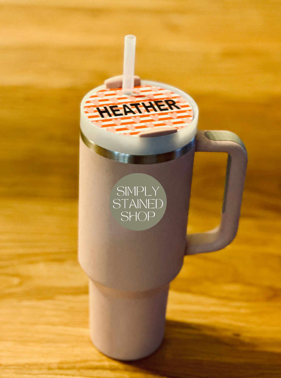 personalized Valentine's Day Stanley Quencher v2 Custom Tumbler Lid Name Tag 20/30oz or 40 oz insulated Tumbler Name Topper Tumbler Accessory Acrylic mug circle
