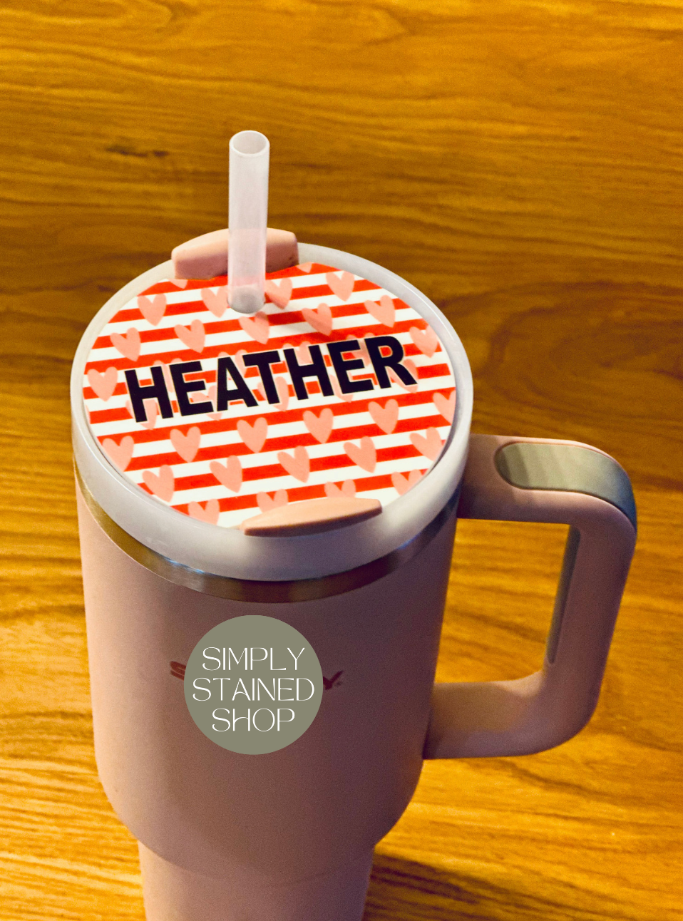 personalized Valentine's Day Stanley Quencher v2 Custom Tumbler Lid Name Tag 20/30oz or 40 oz insulated Tumbler Name Topper Tumbler Accessory Acrylic mug circle