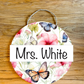 Watercolor Floral Butterfly Personalized Custom Teacher Name Spring Classroom Wood Sign