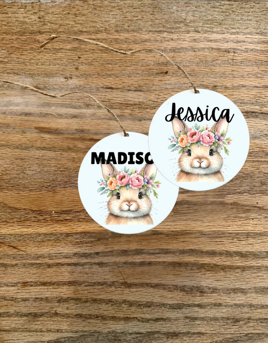 Custom acrylic easter basket kids name bunny floral name circle sign