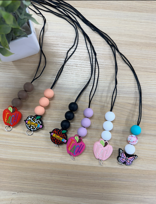 Personalized Custom Teacher Nurse Keychain Lanyard silicone Bead Tassel