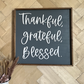 Thankful, Grateful, Blessed Fall 2024 farmhouse 3D raised letters cursive family wood sign