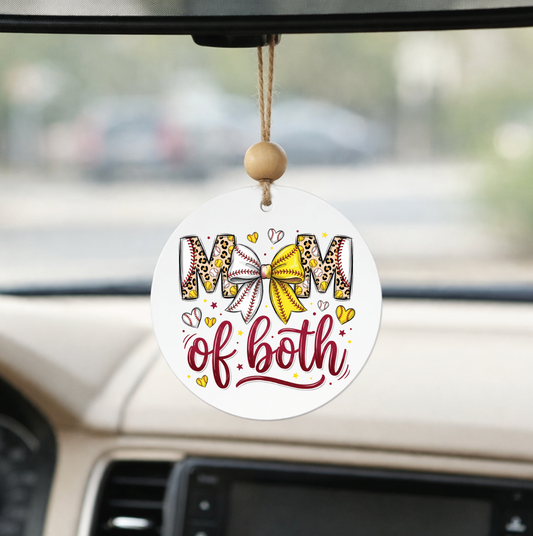 Mom of Both Baseball Softball Car Charm Acrylic Rear View Mirror  double sided print