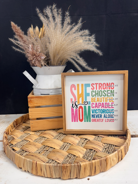 She Is Mom Colorful Wood Sign; Motivational; Mothers day gift