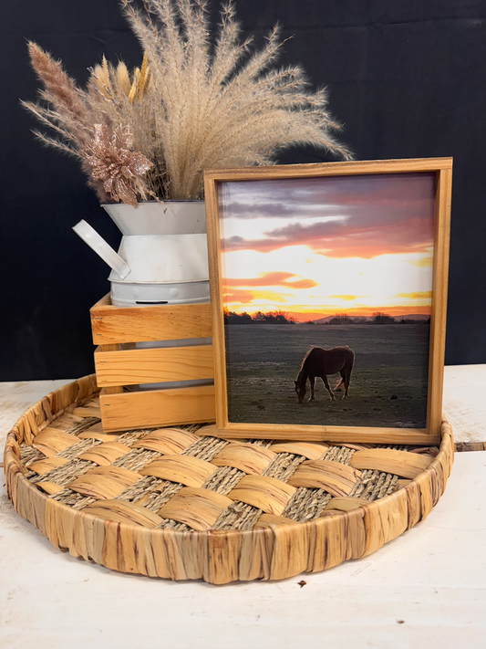 Horse and Sunrise Framed Wood Sign