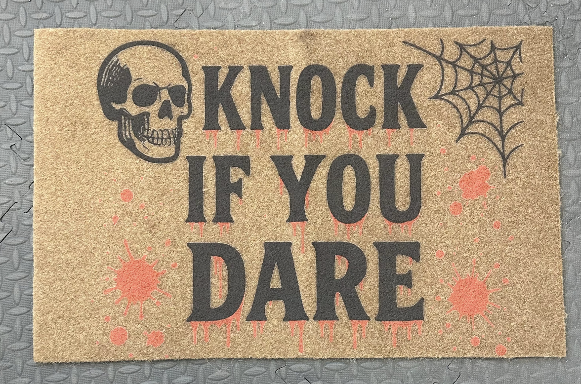 Knock if you dare halloween door mat
