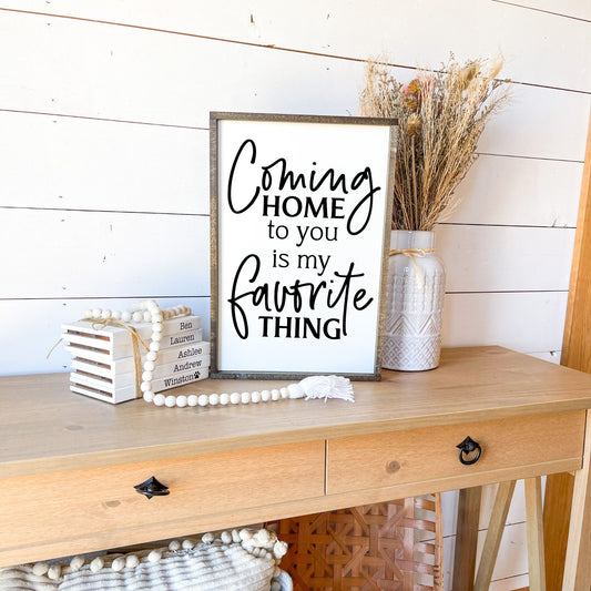 Coming Home To You Is My Favorite Thing Framed Family Sign