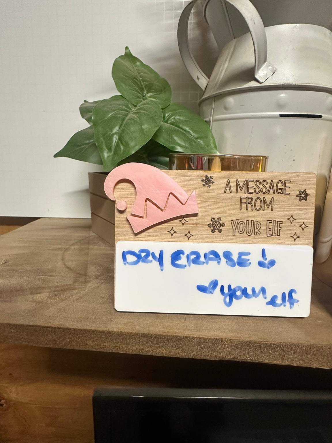 Pink Message From Your Elf dry erase board close-up