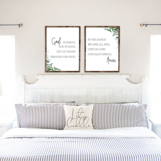 God is Great God is Good framed wood sign set