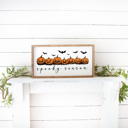 Spooky Season Pumpkin Halloween Framed Wood Sign