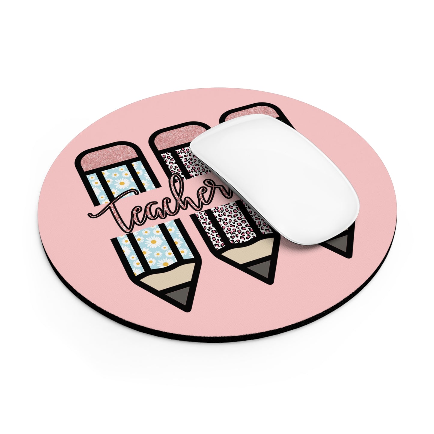 Teacher Life Pencil Glittery Leopard Mouse Pad