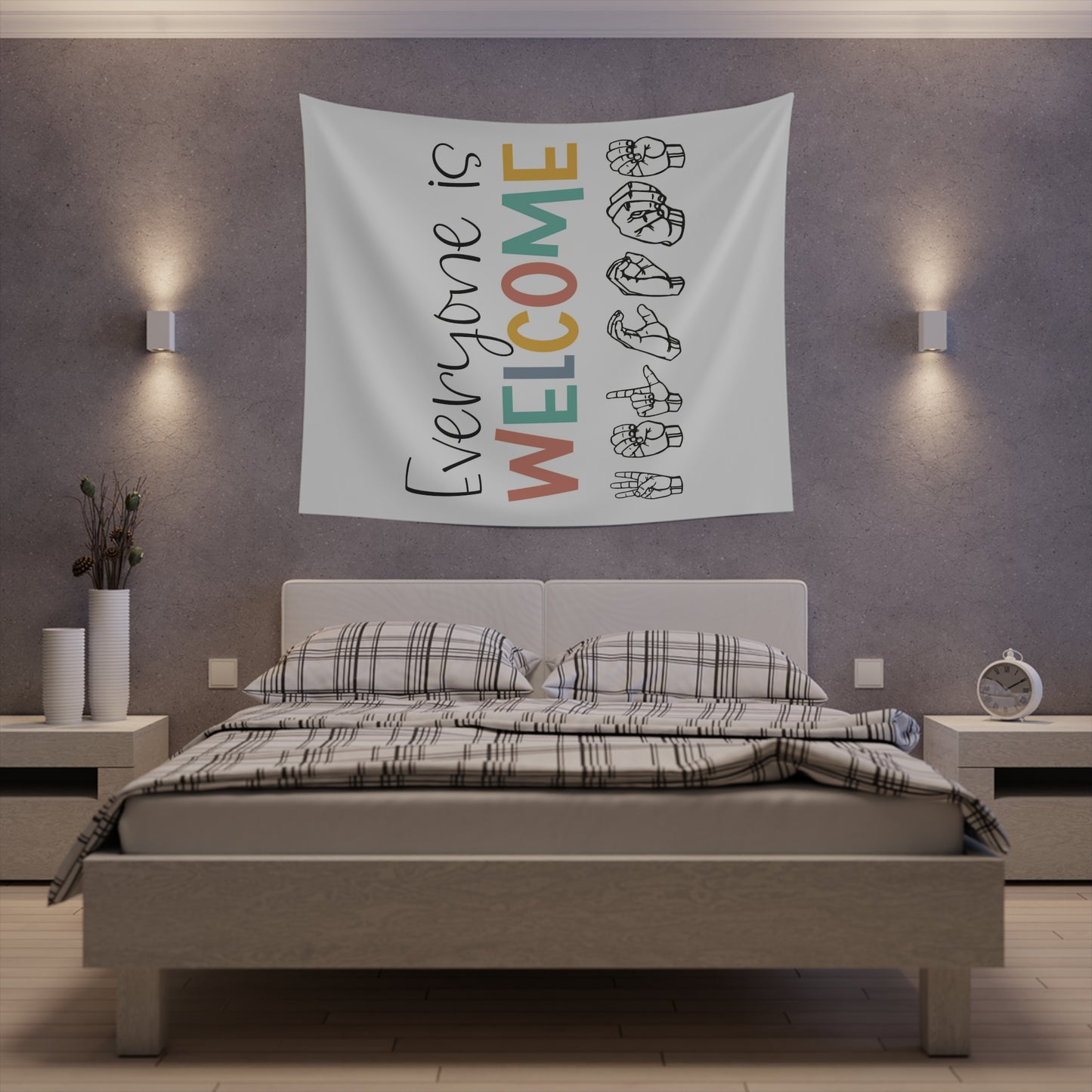 Everyone is welcome asl Printed Wall Tapestry