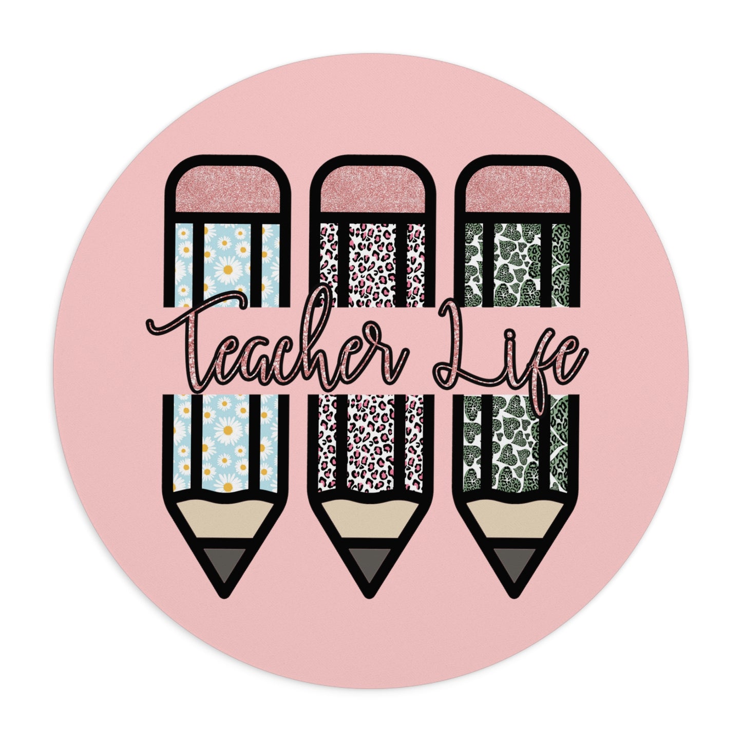 Teacher Life Pencil Glittery Leopard Mouse Pad