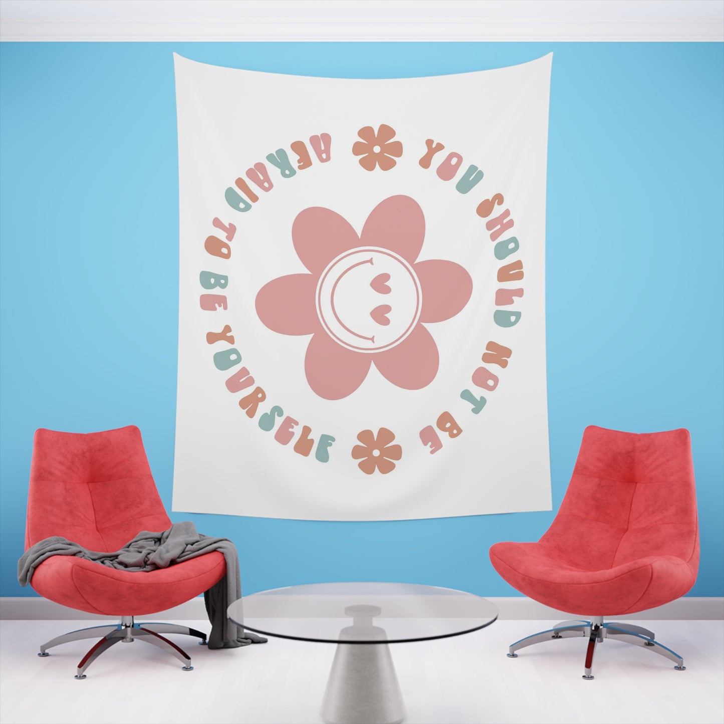 retro groovy you should not be afraid to be yourself Printed Wall Tapestry