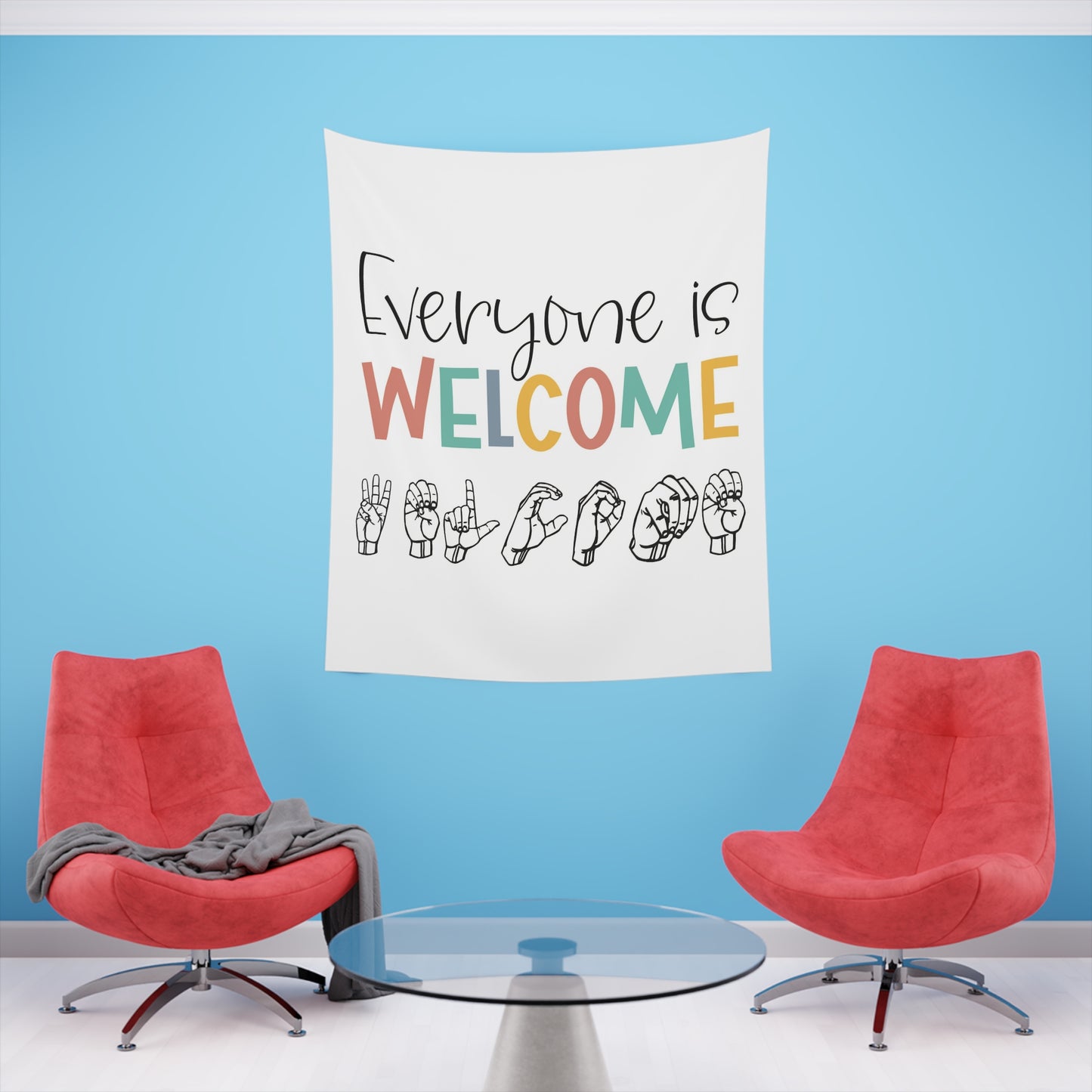 Everyone is welcome asl Printed Wall Tapestry