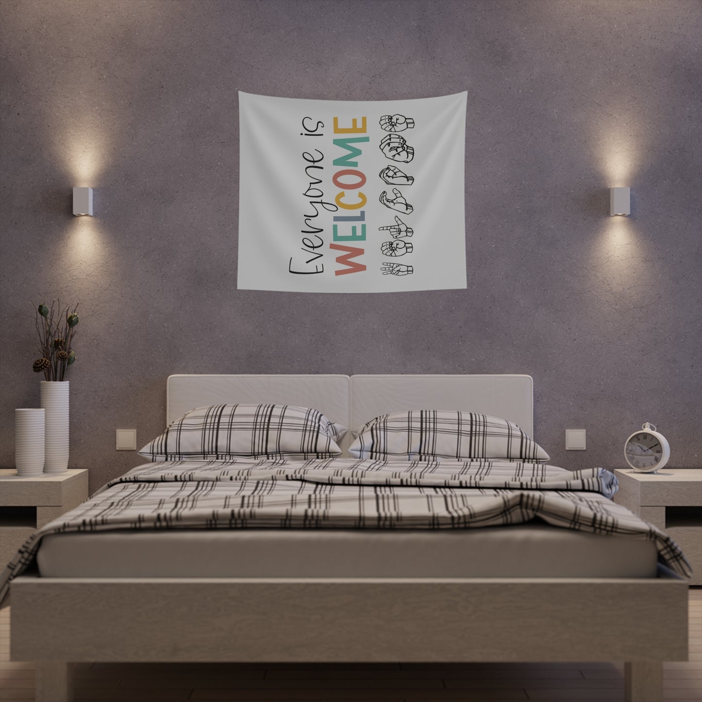 Everyone is welcome asl Printed Wall Tapestry