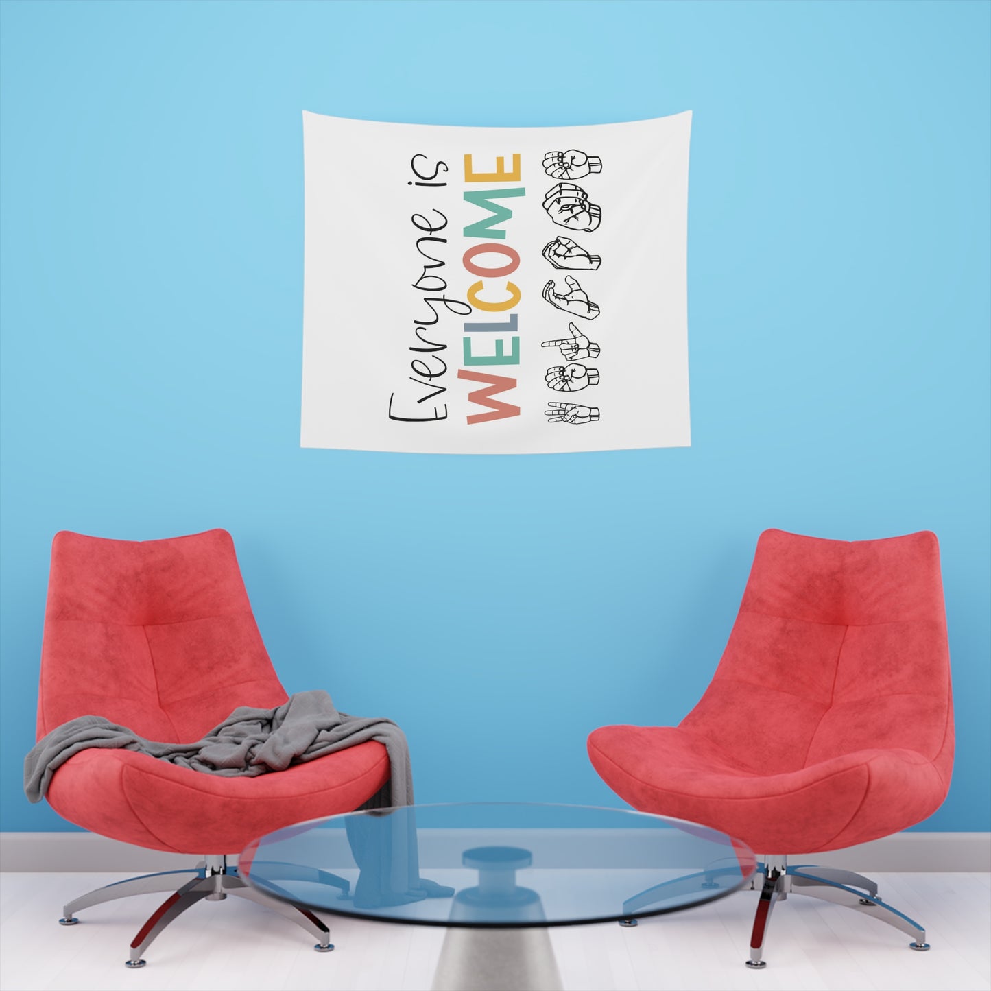Everyone is welcome asl Printed Wall Tapestry