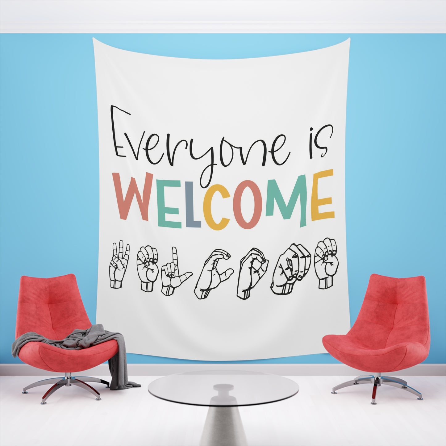 Everyone is welcome asl Printed Wall Tapestry