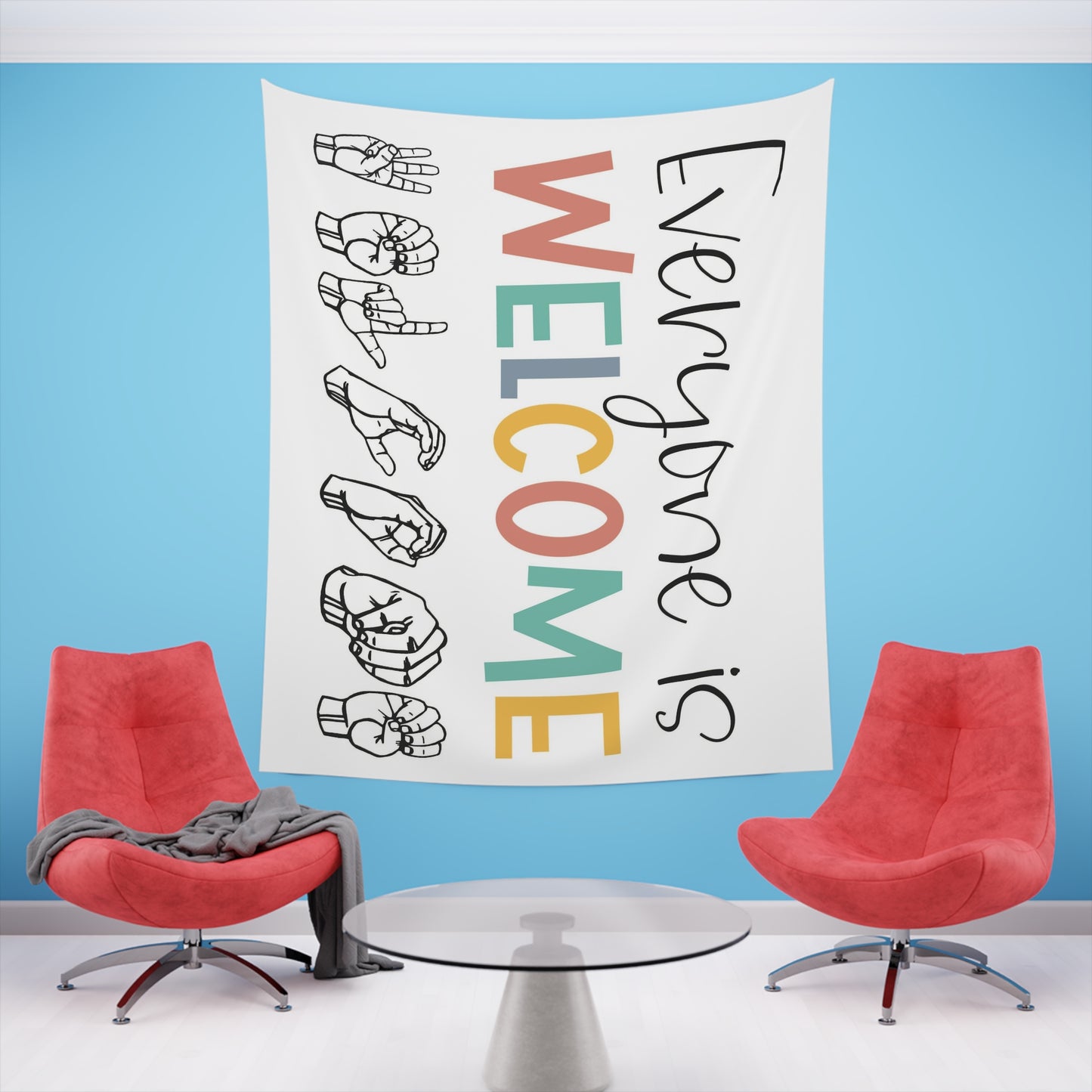 Everyone is welcome asl Printed Wall Tapestry
