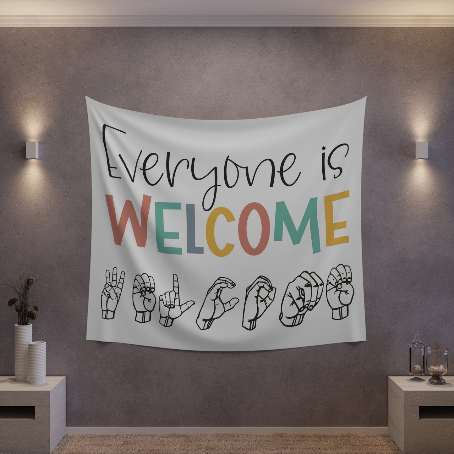 Everyone is welcome asl Printed Wall Tapestry