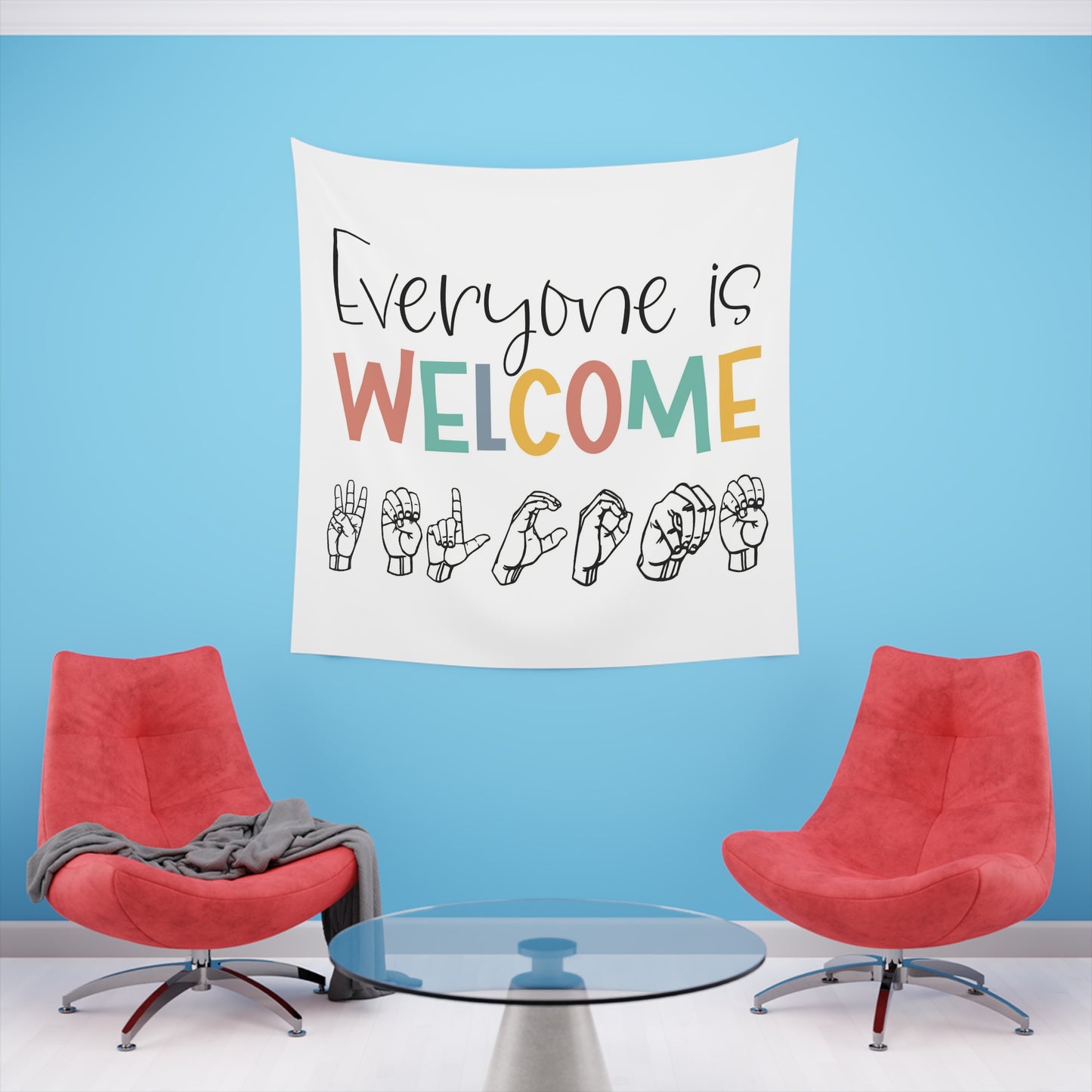 Everyone is welcome asl Printed Wall Tapestry