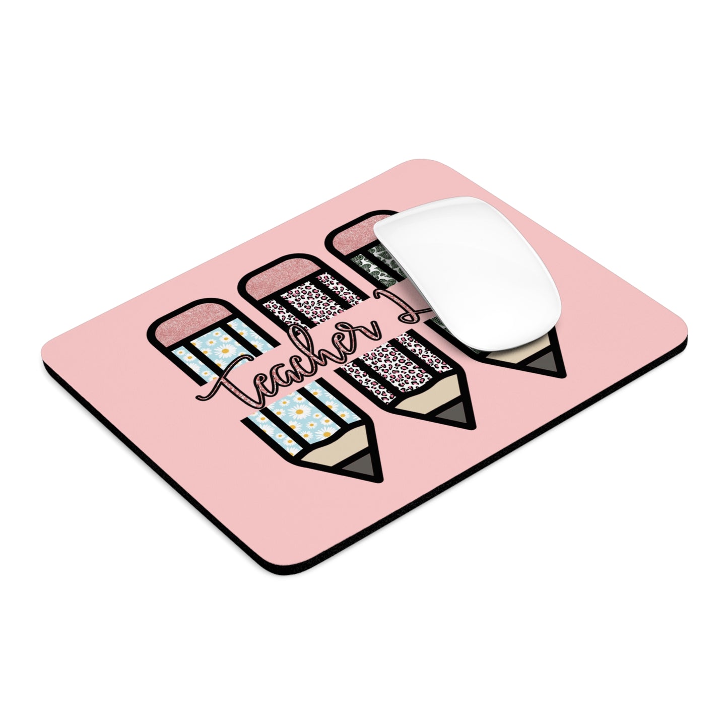 Teacher Life Pencil Glittery Leopard Mouse Pad