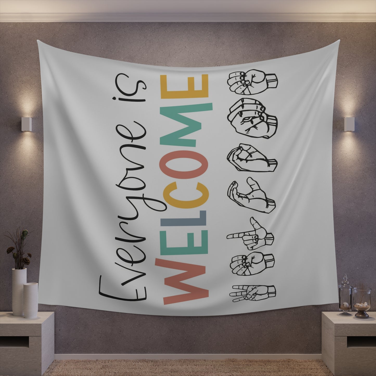 Everyone is welcome asl Printed Wall Tapestry